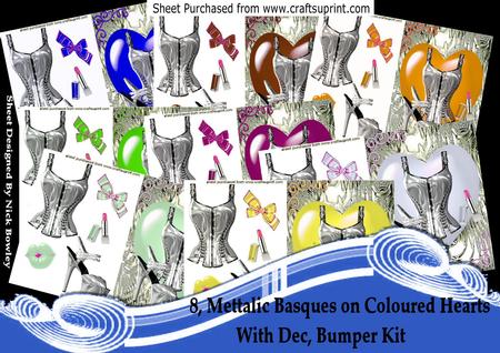8 Lovely Silver Metallic Basques with Coloured Hearts Bumper