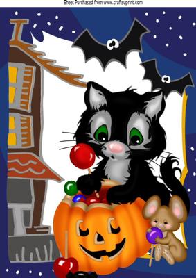 Cute Mouse with Cat and Haunted House A4