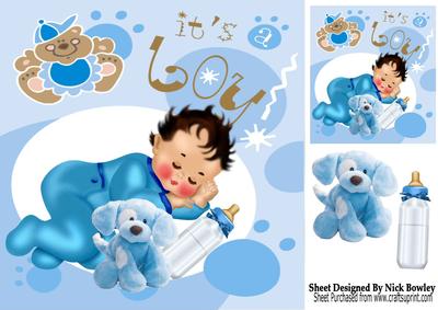Baby Boy Sleeping with His Cuddly Toy and Bottle 8x8