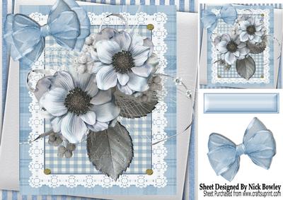 Gingham & Stripe with Pretty Blue Flowers with Bow 8x8