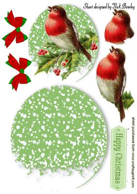 Lovely Robin on Holly with Bows Rocker Card