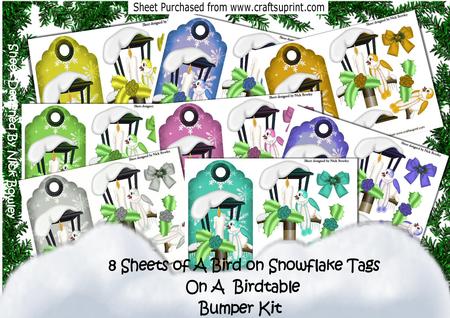 8 Sheets of Birds on Bird Table on Snowflake Tags Kit