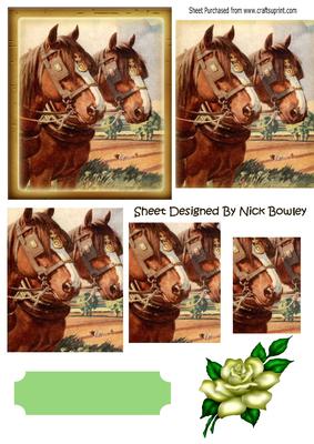 Two Brown Shire Horses in the Meadow Pyramids