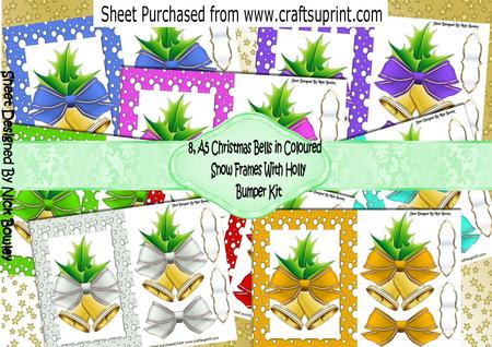 8, Lovely A5 Christmas Bells in Coloured Snow Frames Kit