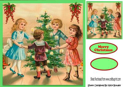Vintage Children Dancing Around a Christmas Tree 8x8