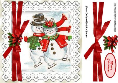 Happy Snowman Couple Skating, 8x8