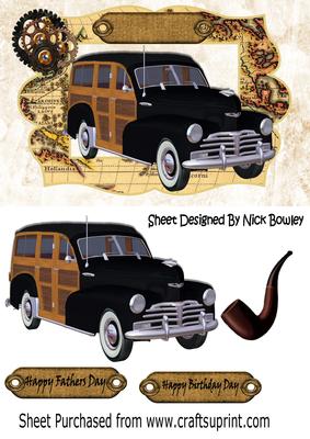 1948 Black and Tan Woody, in a Map Frame