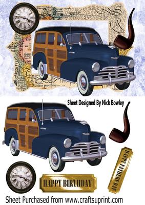 1948 Blue and Tan Woody, in a Map Frame