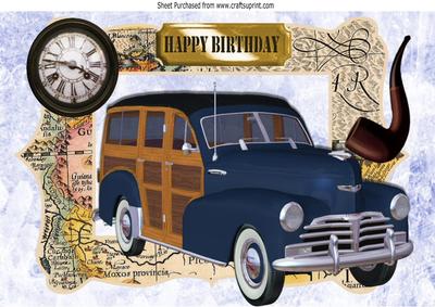 1948 Blue and Tan Woody, in a Map Frame A4