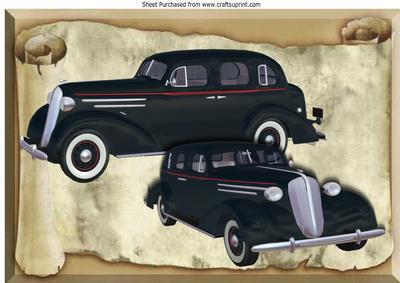 1936 Black Sedan Vintage Cars on a Scroll A4