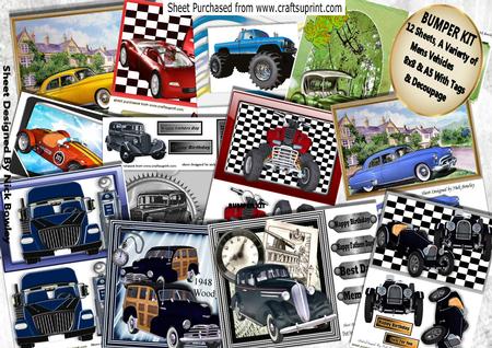 12, Sheets of Men Vehicles, Vintage and Modern 8x8, A5 Kit