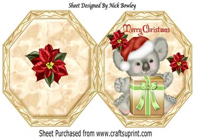 Cute Kaola Bear in Santa Hat with Poinsettias Quick Card