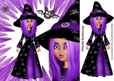 Purple Witch, with Spider and Bat 8x8