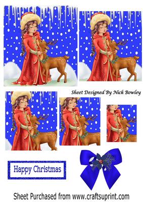 Pretty Lady in the Snow with Deer and Bow Pyramids