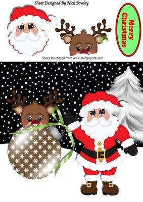 Peekaboo Reindeer Behind Bauble with Santa 8x8