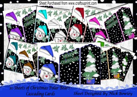 10 Cute Bears in Santa Hats Cascading Cards with Trees Kit