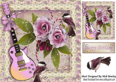 Pretty Birds with Pink Flowers and Lace 8x8