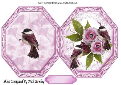 Lovely Octagon Quick Card with Pink Flowers and Birds