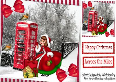 Lovely Christmas Scene with Robbins and Girl 8x8