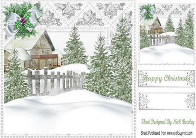 Cottage in the Snow with Fir Trees 8x8