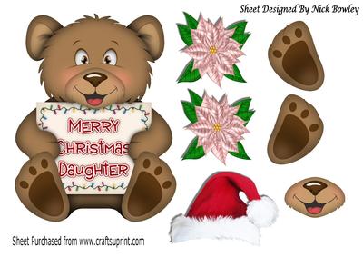 Daughters Christmas, a Cute Teddy Bear A4