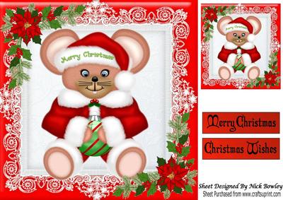 Cute Little Mouse Dressed Like Santa with Bauble 8x8