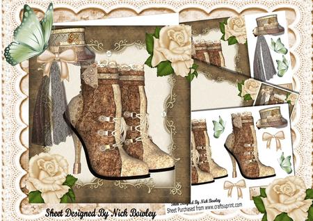 Pretty Lace Brown & Cream Steampunk Boots with Roses Kit