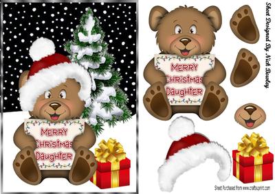 Cute Teddy in Santa Hat for Daughter A5