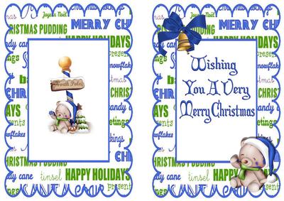 Little Teddy at the North Pole in Blue Santa Hat A5 Insert