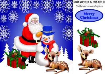 Santa with Snowman, & Deer with Snowflakes 8x8