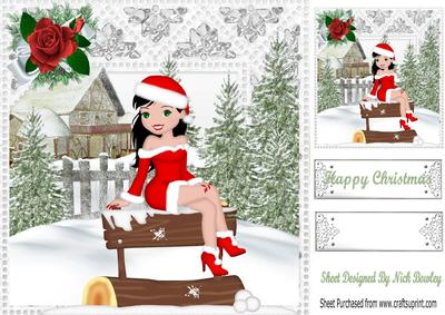 Posing for the Camera in Santa Suit, in Snow Scene 8x8