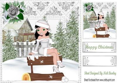 Posing for the Camera in Silve Santa Suit, in Snow Scene 8x8