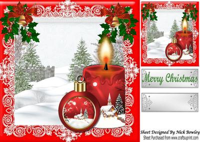 Pretty Lighted Candle with Bauble and Snow Scene 8x8