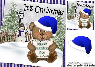 Lovely Santa Teddy for Son! in Blue It's Christmas 8x8