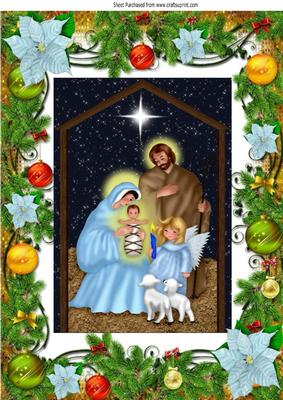 Lovely Mary and Joseph in Christmas Frame A4