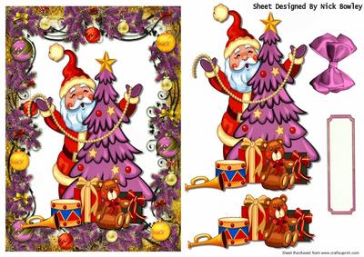 Santa with Pink Christmas Tree and Toys