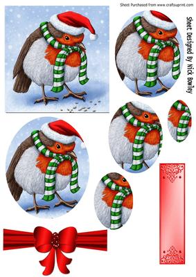 Cute Robin in Hat and Scarf Oval Pyramids