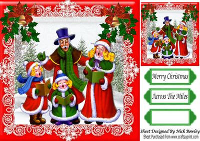 Vintage Carol Singers in Snow Scene 8x8