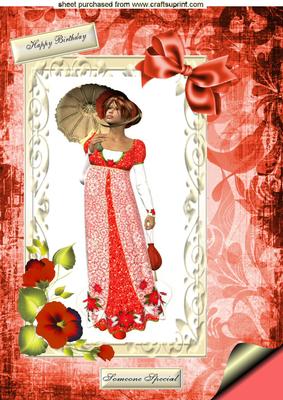 Pretty Lady in Gown with Parasol, A4 Topper