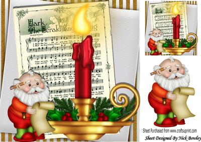 Santa with His List, Candlelight, and Hymn 8x8