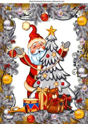 Santa with Silver Christmas Tree and Toys A4