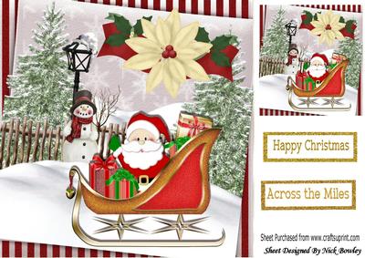 Lovely Santa and Snowman with Sleigh 8x8