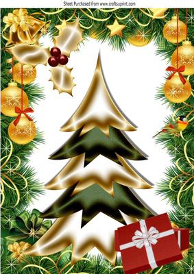 Lovely Gold and Green Christmas Tree,with Gold Baubles A4