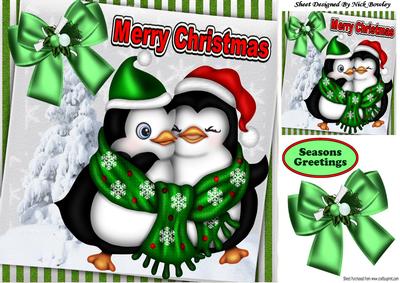 I Got U Babe! Cute Cuddling Penguins with Tree 8x8