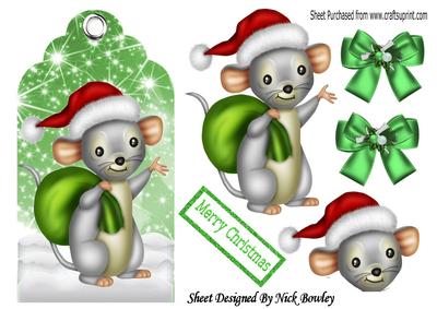 Santas Little Helper! Cute Little Mouse on a Tag