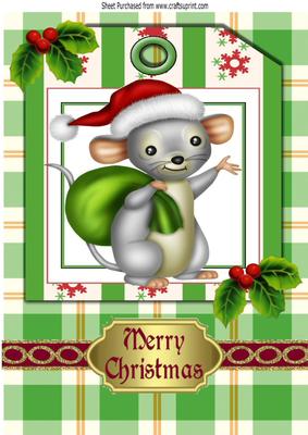 Cute Santa Mouse with His Sack, with Holly A4