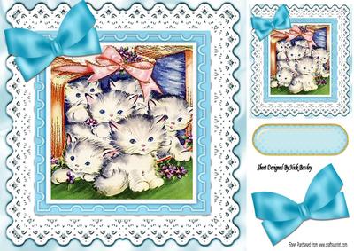 Lots of Cute Kitties in the Garden with Bows 8x8