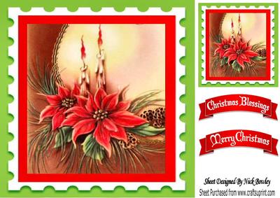 Red Poinsettias with Candles 8x8