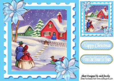 Pretty Village in the Snow with Poinsettias 8x8