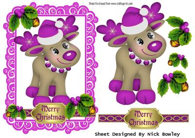 Little Reindeer in Pink with Holly